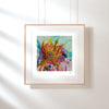 Framed Viola Five 2022 Giclée print showing detailed abstract embroidery with vibrant colors and textured threads.