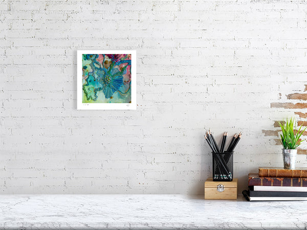 Viola Five 2022 Giclée print showing abstract colors and textures from hand-stitched embroidery detail.