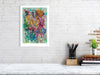 Viola Five 2022 abstract nature-inspired giclée art print with vibrant colors and layered textures on white wall.