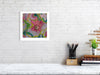 Framed Viola Four 2022 Giclée fine art print showing detailed colorful embroidered floral and abstract textures on white wall.