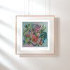 Framed Viola Four 2022 giclée fine art print featuring abstract floral textures in vibrant colors on textured paper.