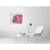 Viola Odorata 2020 Giclée fine art print in pink and purple tones displayed in modern minimalist living room.