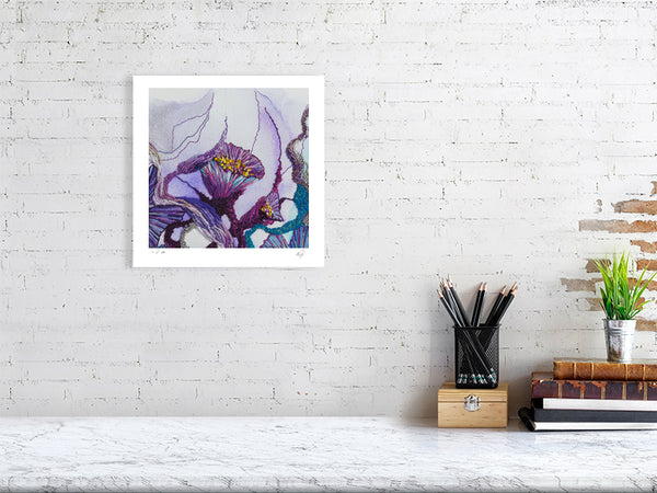 Close-up view of Viola Seven 2023 Giclée fine art print showcasing intricate hand-stitched embroidery details