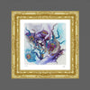 Viola Seven 2023 abstract nature art print with purple and blue floral textures in ornate gold frame, limited edition fine art.