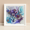 Framed Viola Seven 2023 abstract floral art print in purples and blues, museum-grade giclée on textured paper.