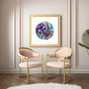 Framed Viola Seven 2023 Mojo Worlds giclée print with purple and blue embroidery detail in elegant room setting
