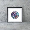 Framed Viola Seven 2023 Giclée fine art print by Mojo Worlds featuring textured purple and blue embroidery design