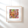Framed Viola Six, 2022 Giclée print showing vibrant abstract embroidery details in pink, orange, and green tones.