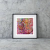 Framed Viola Six 2022 giclée fine art print with abstract nature-inspired pink and purple textured design.