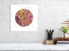 Viola Six 2022 Mojo Worlds embroidered fine art print with vibrant threads and beadwork in minimalist white frame.