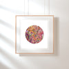 Framed Viola Six 2022 Mojo Worlds giclée print featuring colorful contemporary circular embroidery detail.