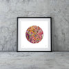 Framed Viola Six 2022 Mojo Worlds Giclée print featuring colorful abstract embroidery in circular composition