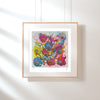 Framed Viola Three 2022 limited edition Giclée fine art print with vibrant abstract floral textures and colors.