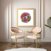 Mojo Worlds Viola Two 2021 Giclée print featuring colorful embroidery in a minimalist modern frame.