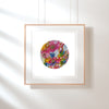 Framed Viola Two 2021 Mojo Worlds Giclée print featuring colorful floral embroidery in minimalist white space