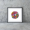 Framed Viola Two 2021 Mojo Worlds fine art print featuring vibrant floral embroidery in a minimalist white border.