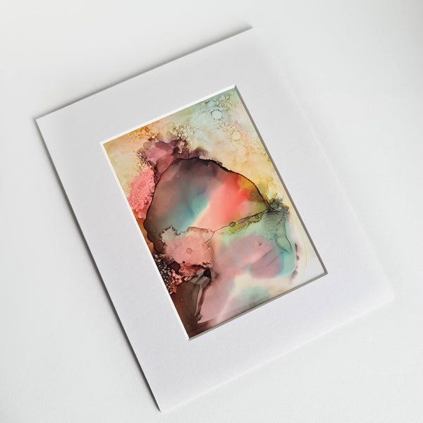 Abstract alcohol ink painting titled Ares One depicting the Greek god of war in vibrant blended colors on Yupo paper.