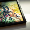 Close-up of Rock the Pool 2023 artwork featuring beaded starfish and layered resin in a black wooden frame.