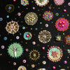 Close-up of Sea Jewels in the Snow Two, 2022 mixed media artwork featuring beads, sequins, and embroidery on black canvas.